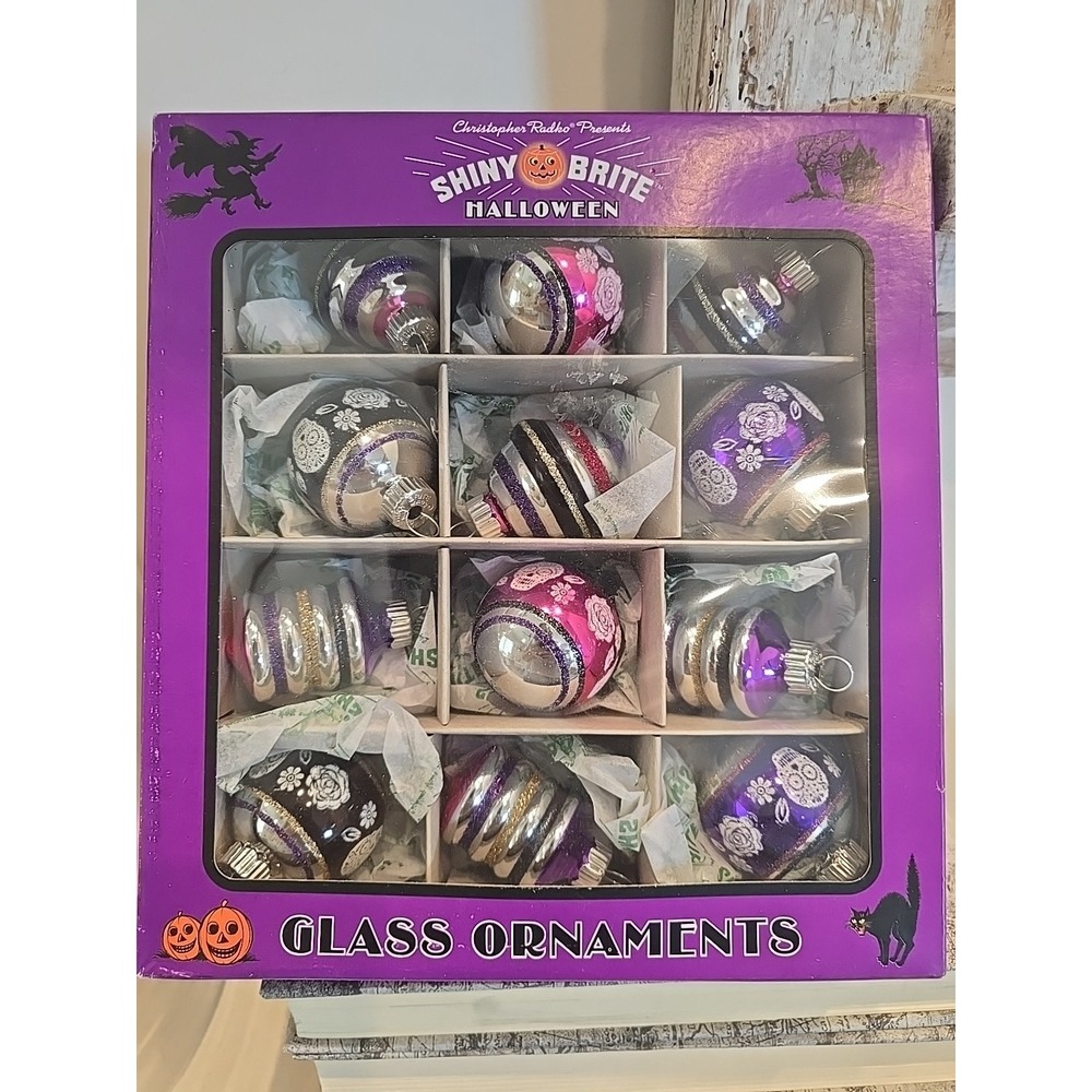 New Box SHINY BRITE Halloween 12 Ornaments Christopher Radko‎ 2 1/2" Multicolor